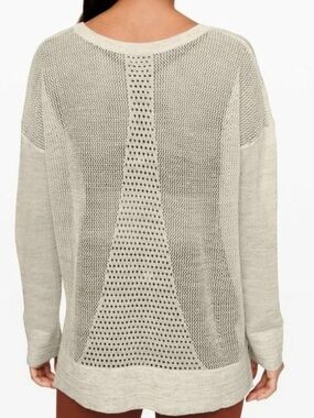 Lululemon Well Being Crew Linen Sweater Mesh Panel Cream Size M